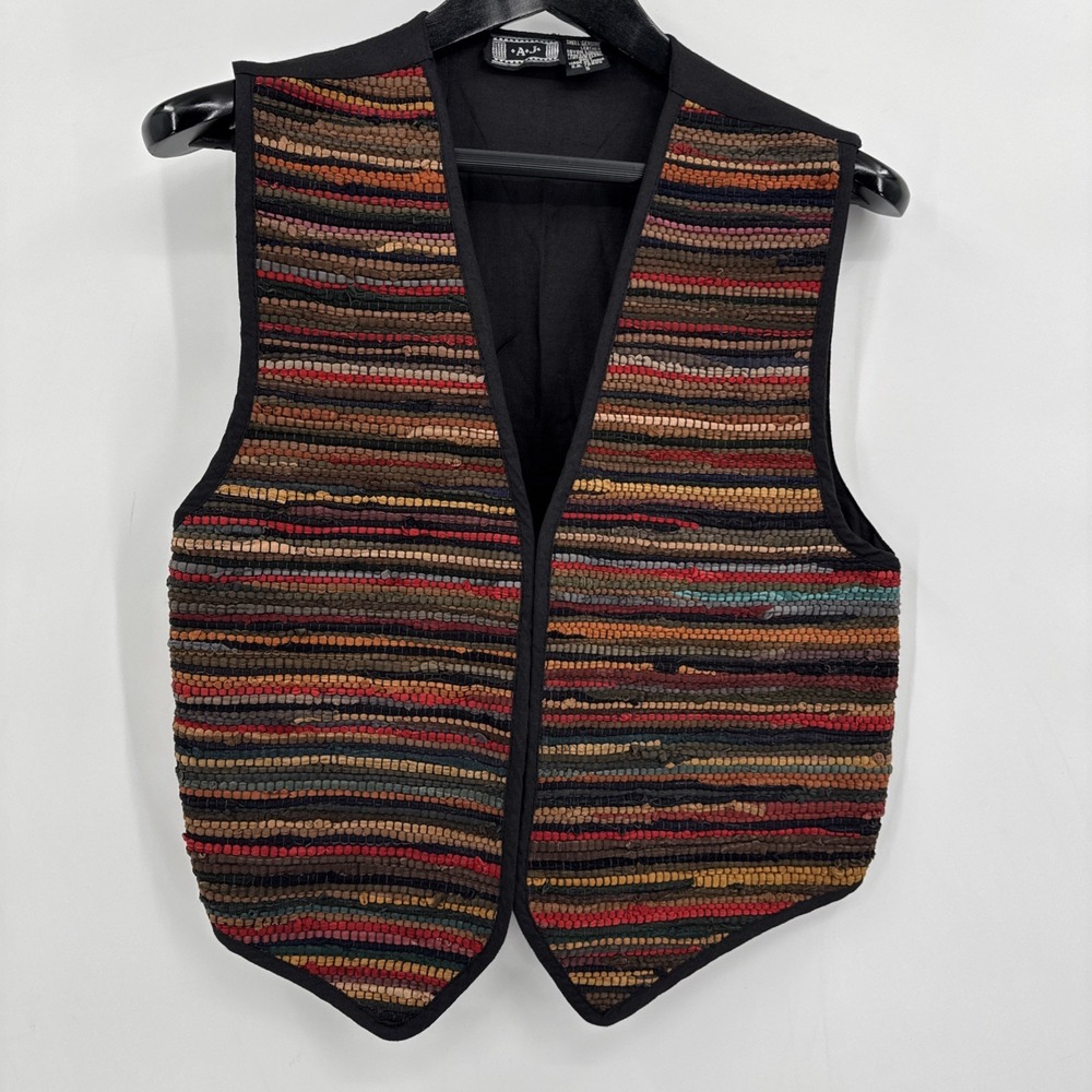 VTG‎ AJ Vest Womens Leather Suede Western Festival Cowgirl Artsy Boho Autumn